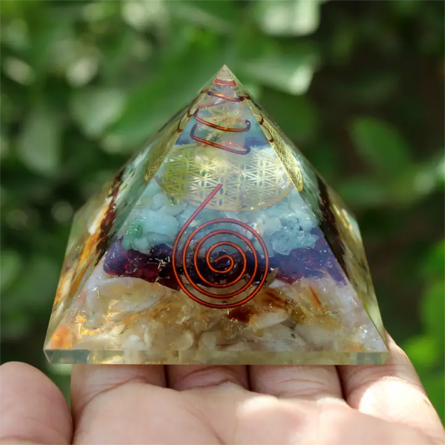 Black Tourmaline, Citrine & Blue Agate Organite Pyramid