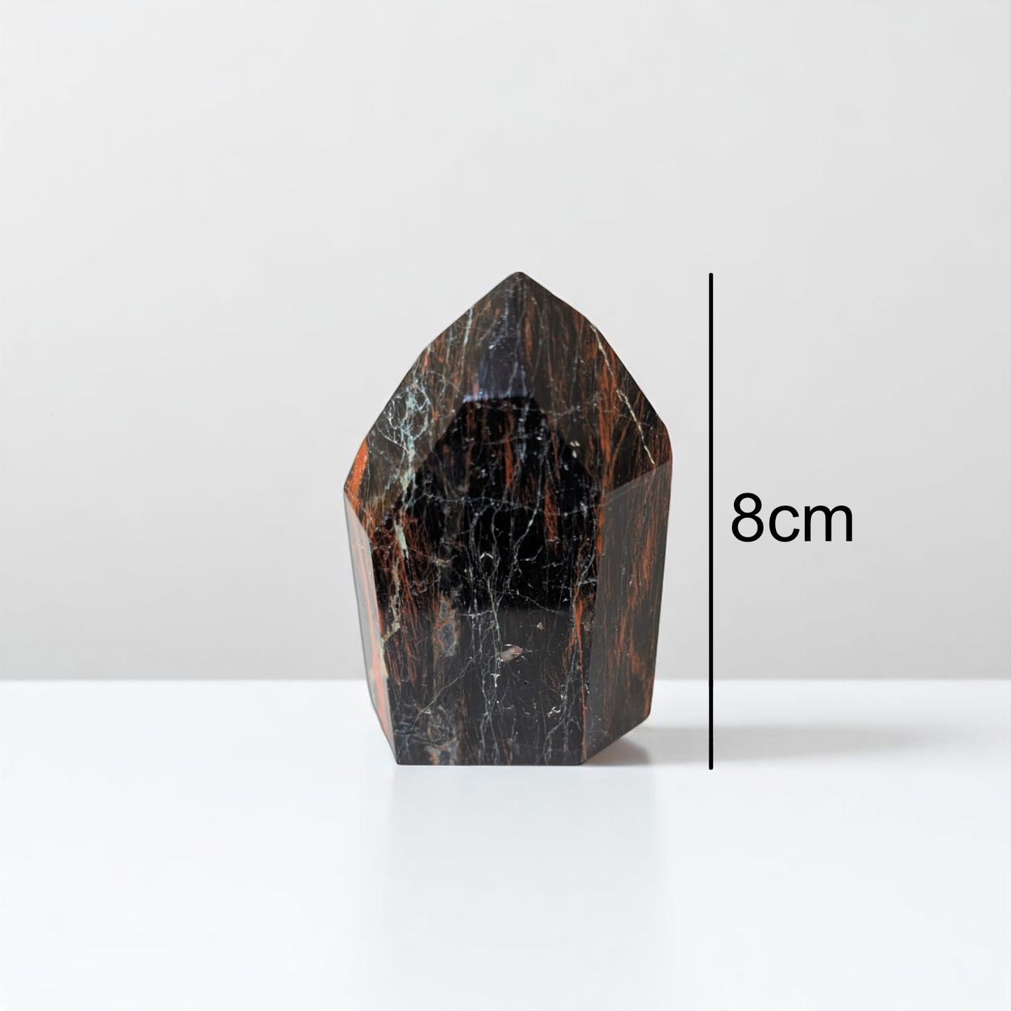 Black Tourmaline & Hematite on marble with size