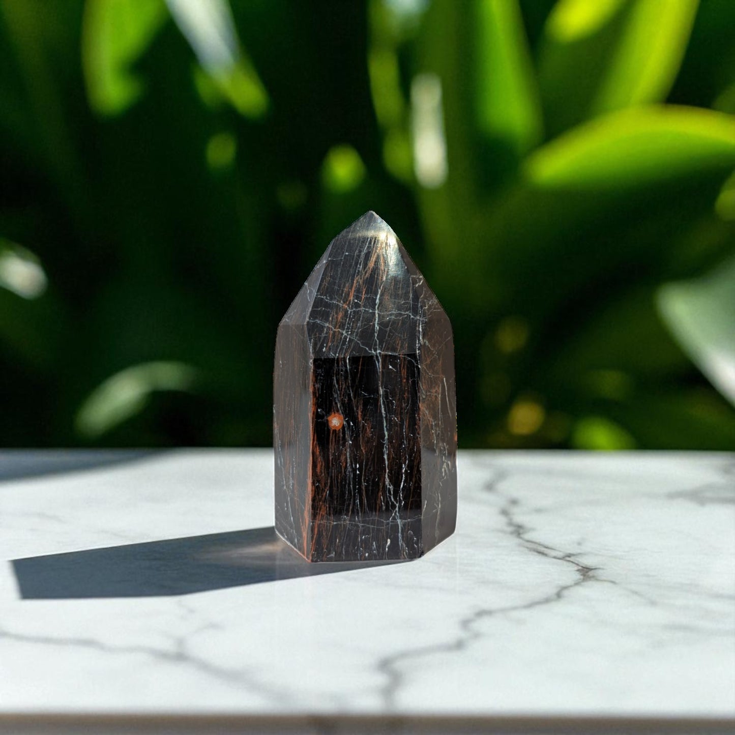 Black Tourmaline, Hematite & Iron Point - 8cm x 4cm on marble 2