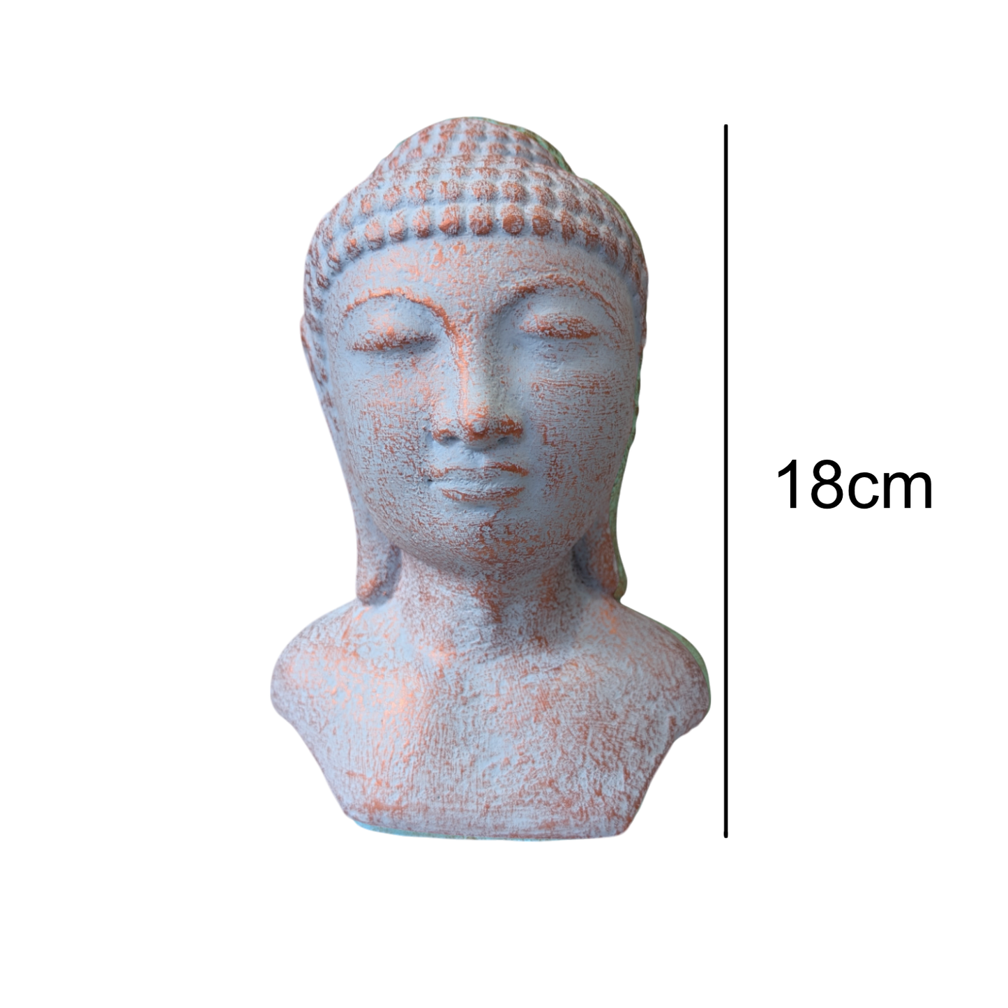 Concrete Buddha head with Blue Copper Patina - 18cm Tall