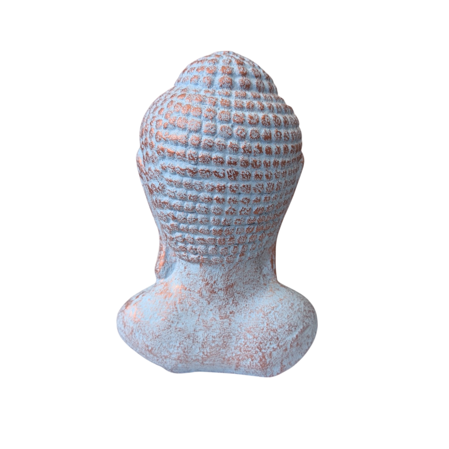 Concrete Buddha head with Blue Copper Patina - 18cm Tall