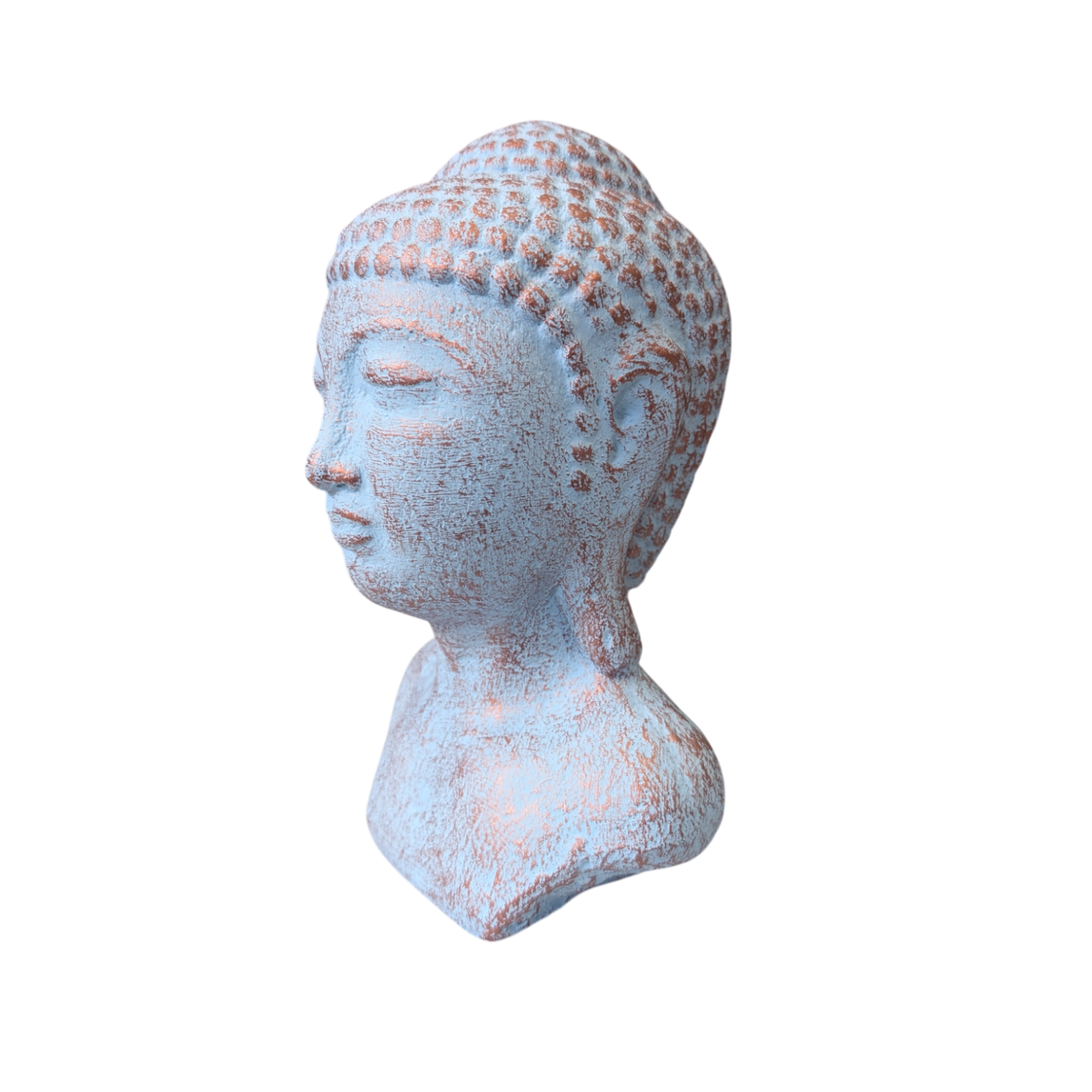 Concrete Buddha head with Blue Copper Patina - 18cm Tall