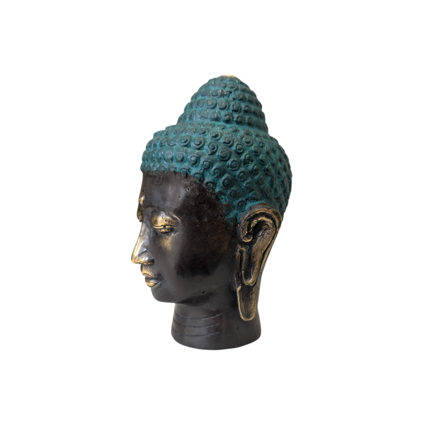 Brass Buddha head - 14cm tall