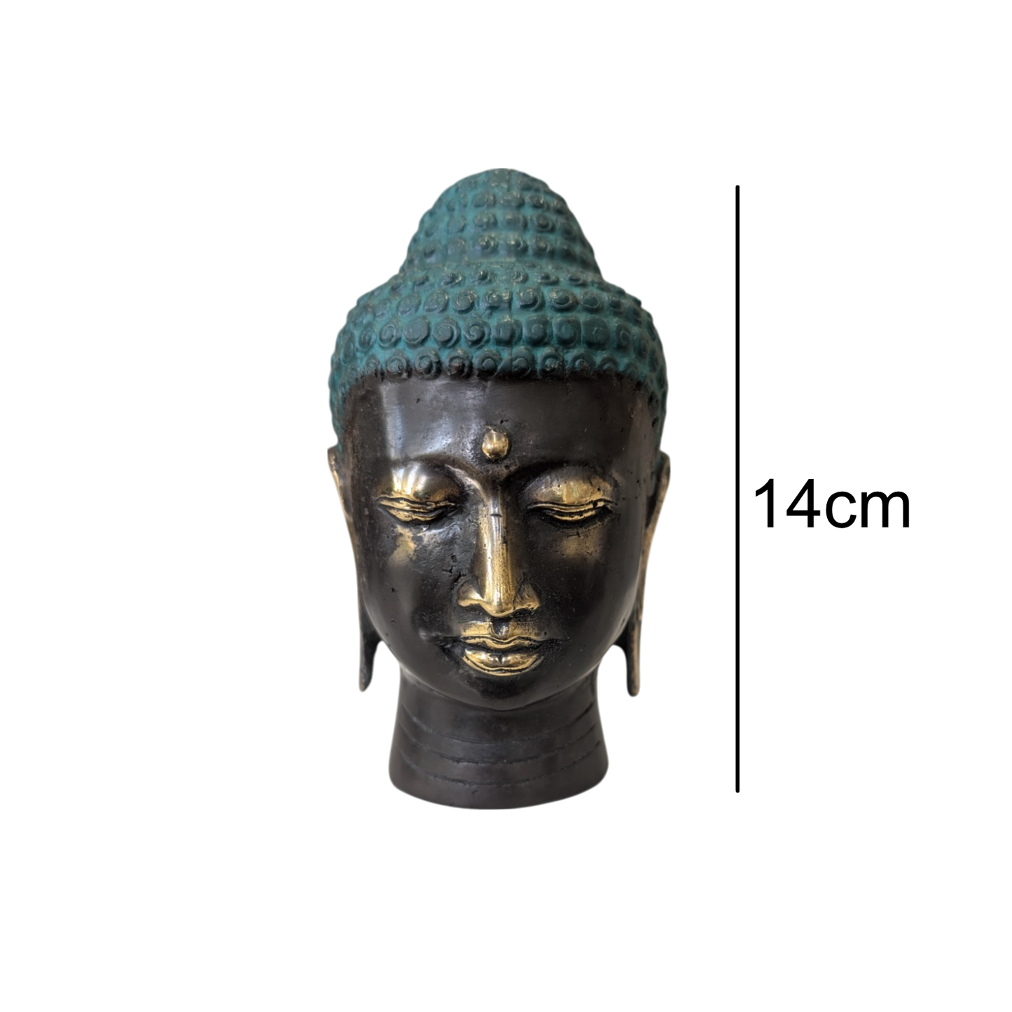 Brass Buddha head - 14cm tall