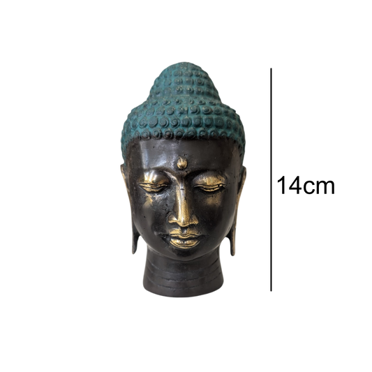 Brass Buddha head - 14cm tall