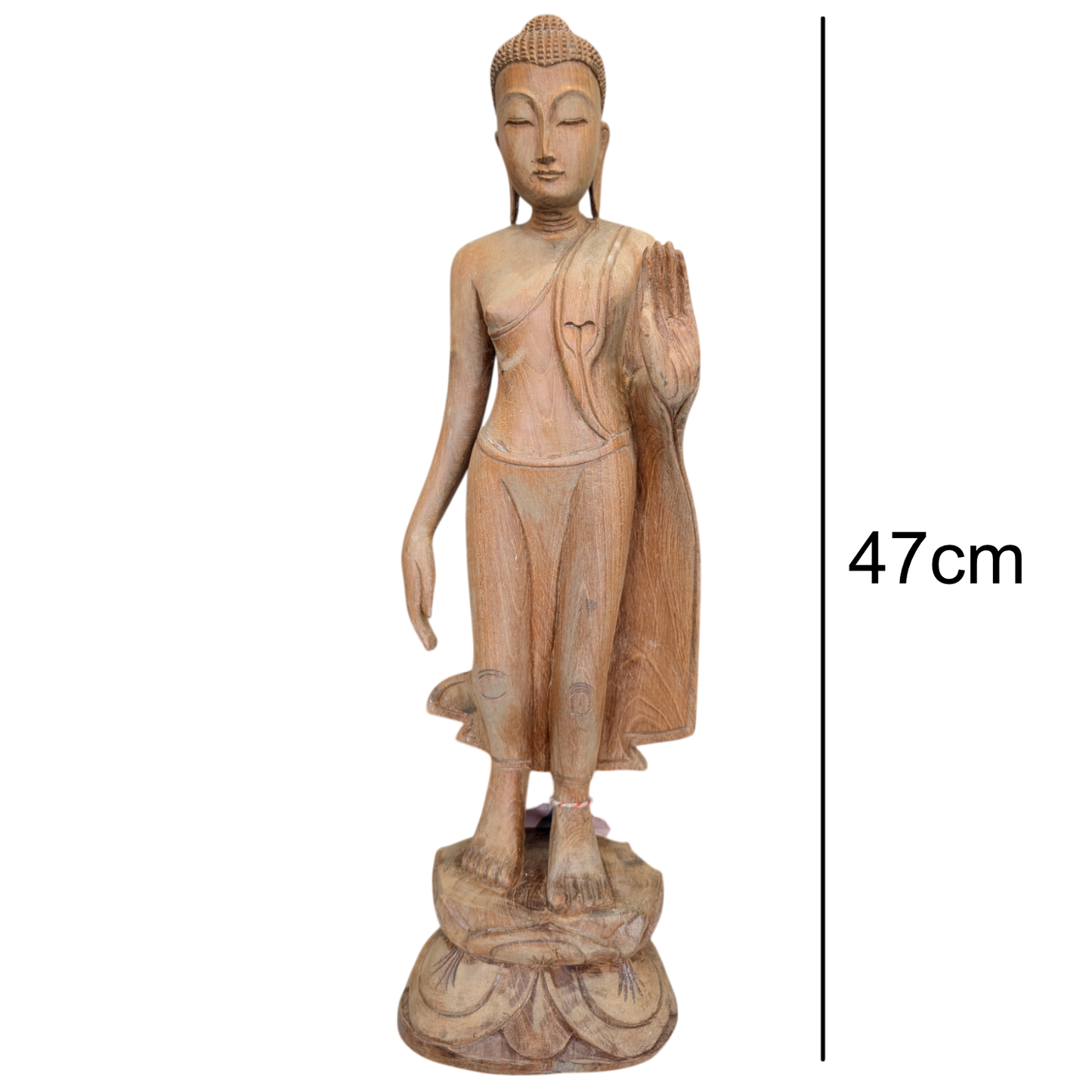 Carved teak wood buddha with dimensions