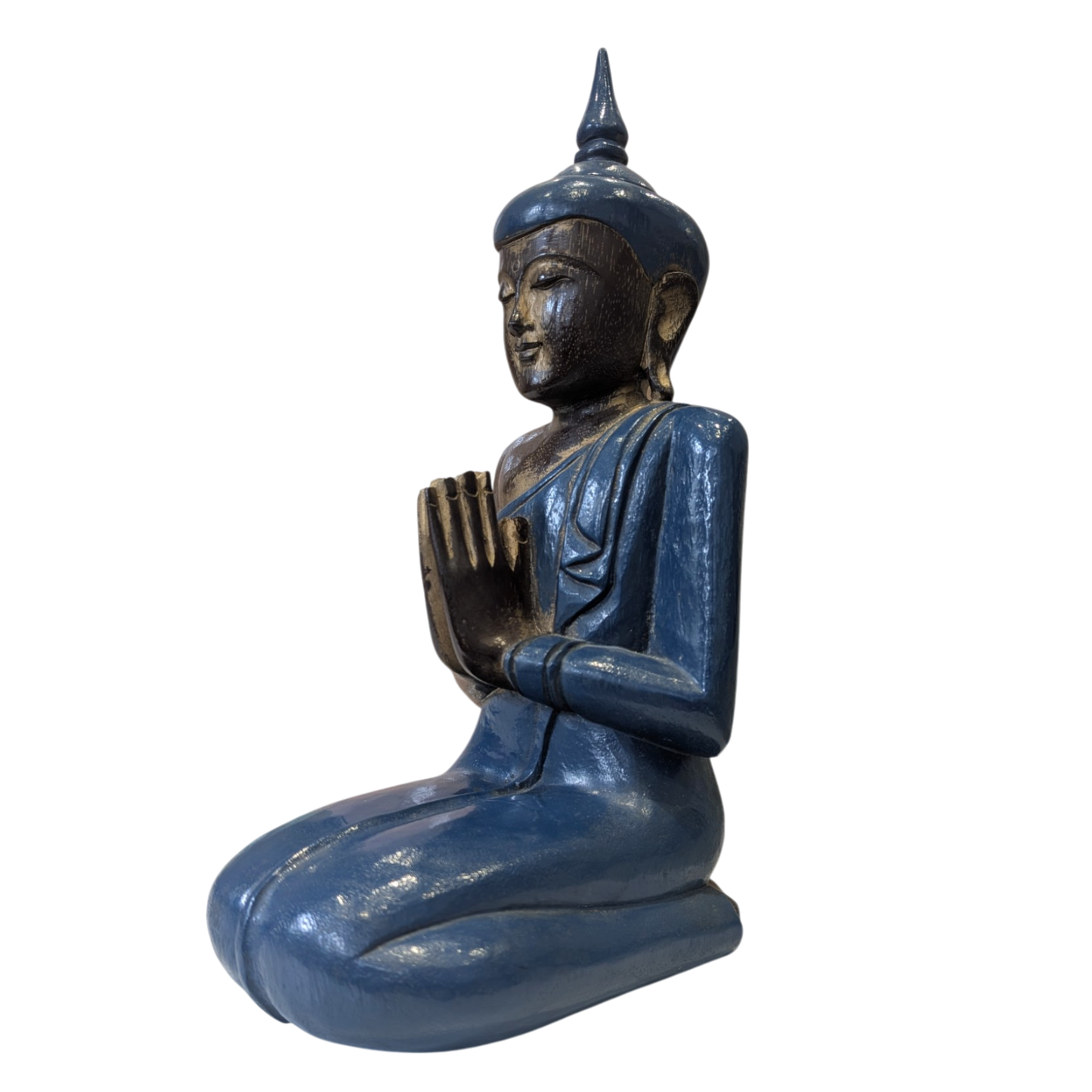 Carved wooden buddha blue side