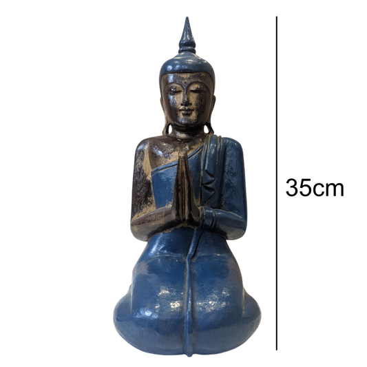 Carved wooden buddha blue with size