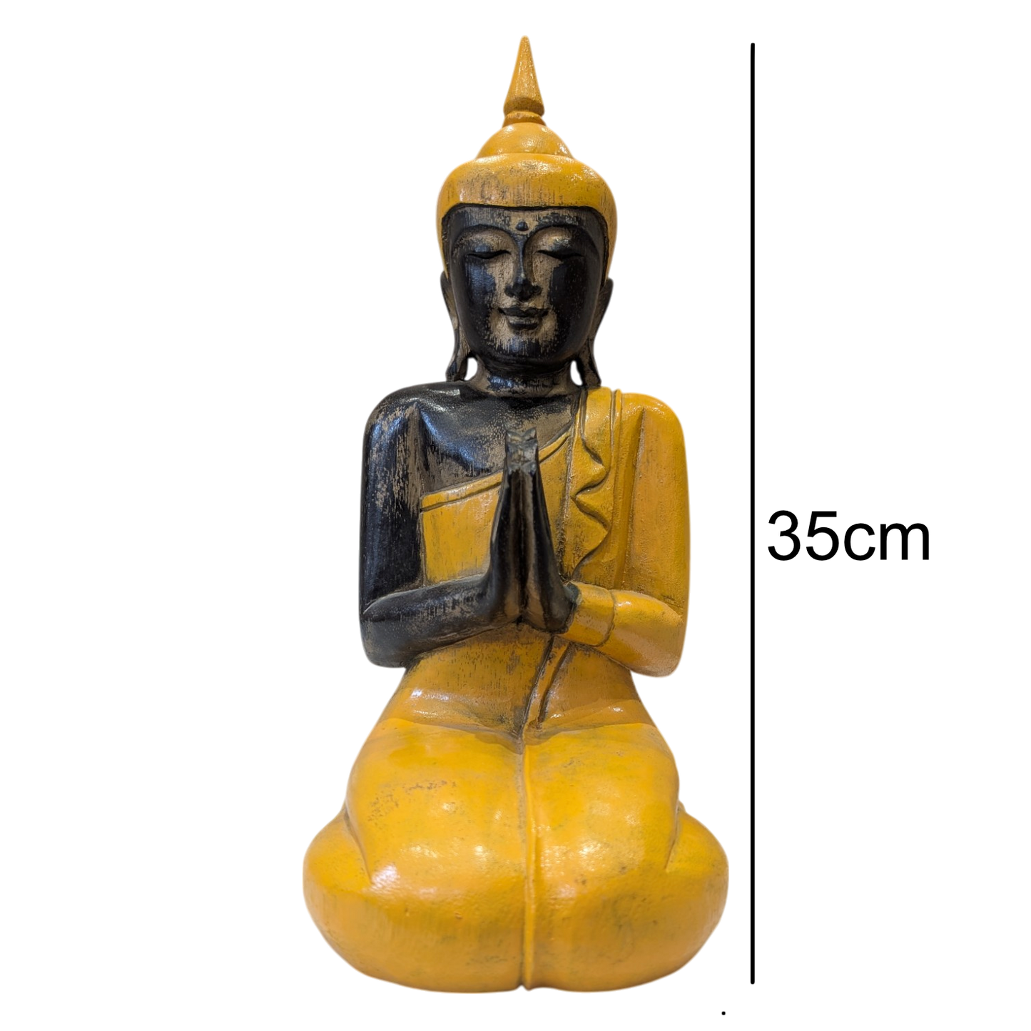 Carved wooden buddha yellow front
