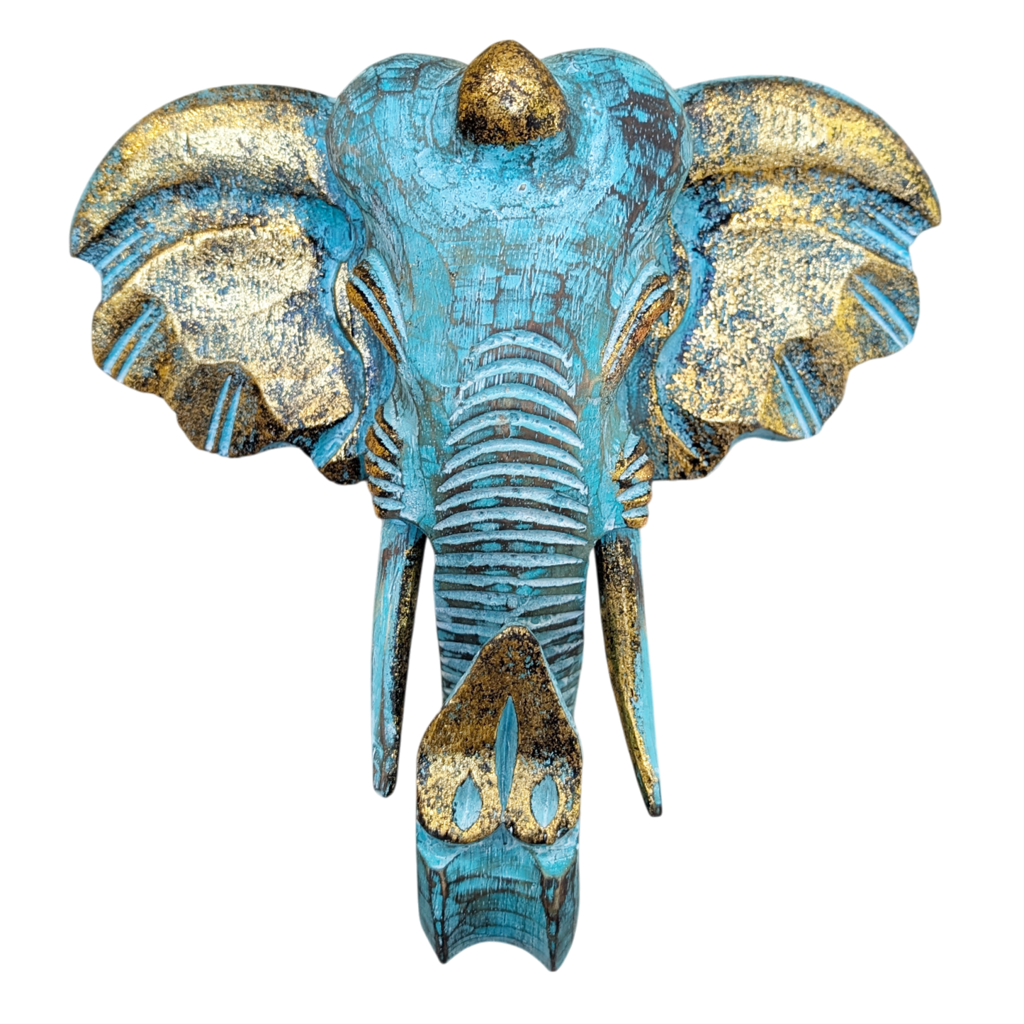 Large, carved wooden Elephant head wall hanging