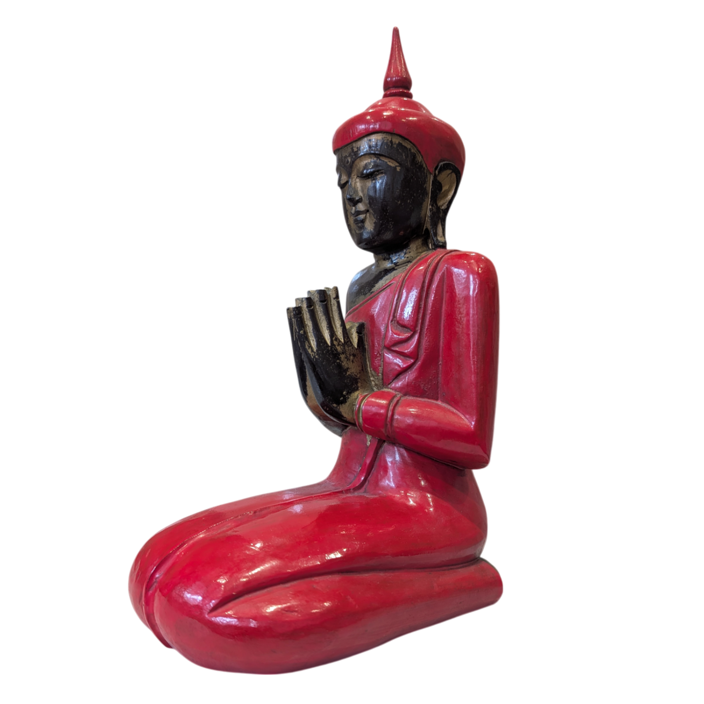 Carved wooden buddha red side