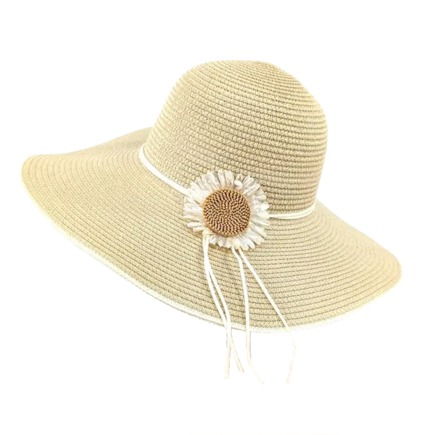 Daisy Wide Brim Foldable Hat - Natural (57cm)