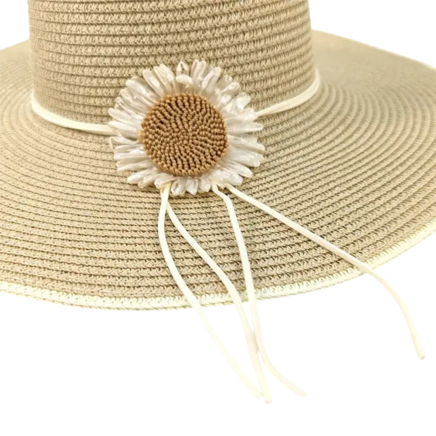 Daisy Wide Brim Foldable Hat - Natural (57cm)