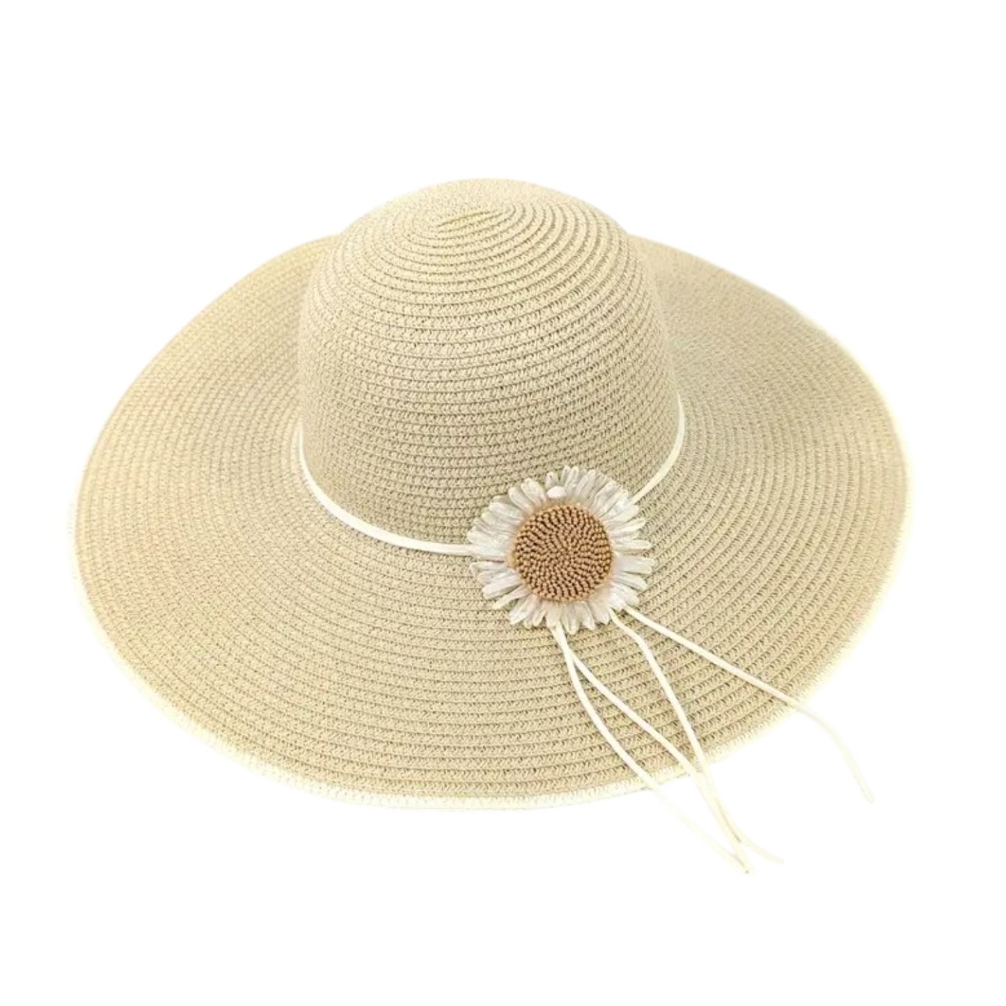 Daisy Wide Brim Foldable Hat - Natural (57cm)