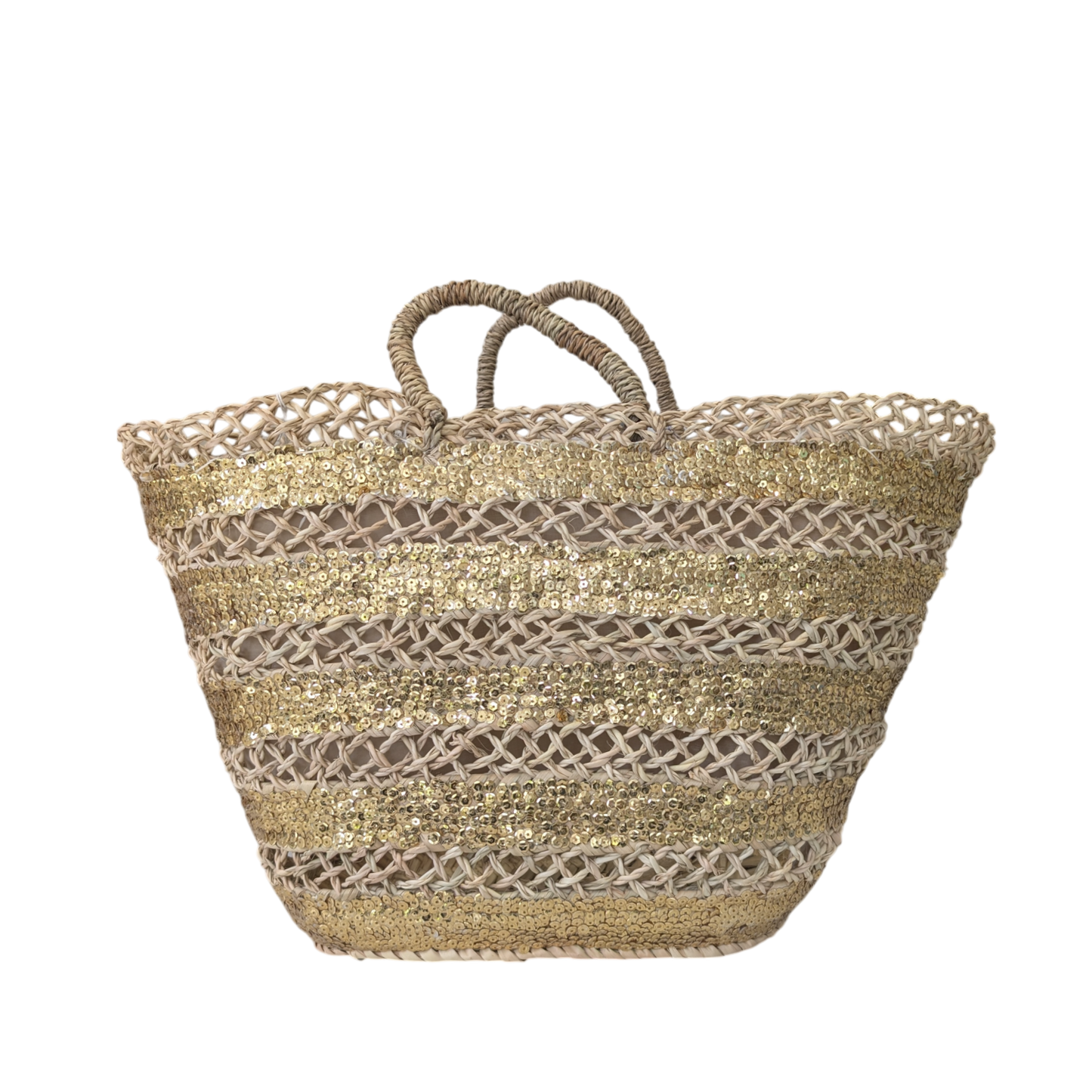 Striped Gold Sequins Straw Bag