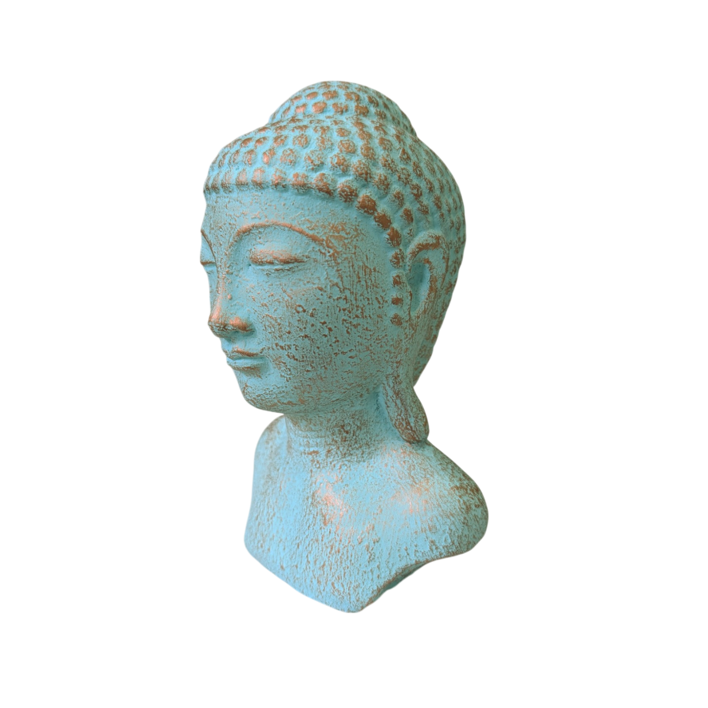 Concrete Buddha head with Green Copper Patina - 18cm Tall