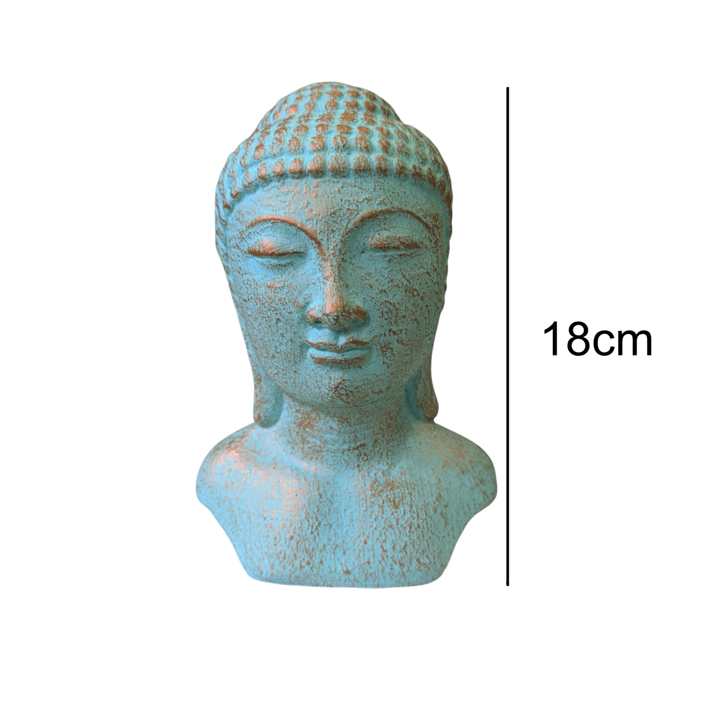 Concrete Buddha head with Green Copper Patina - 18cm Tall