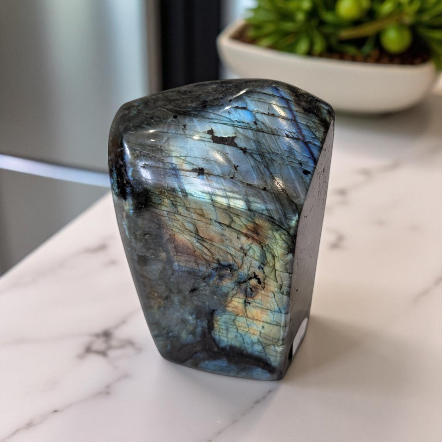 Labradorite 11cm Tall on marble 2