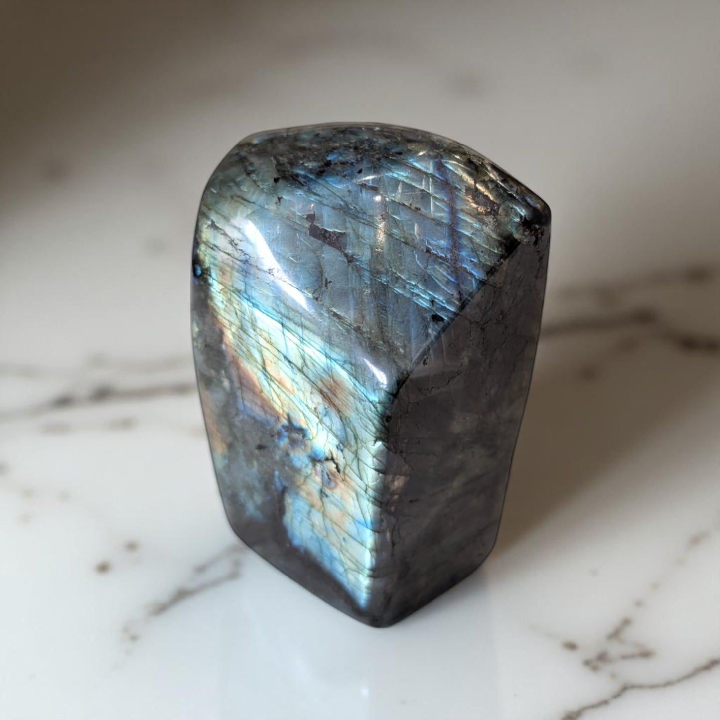 Labradorite 11cm Tall on marble 3