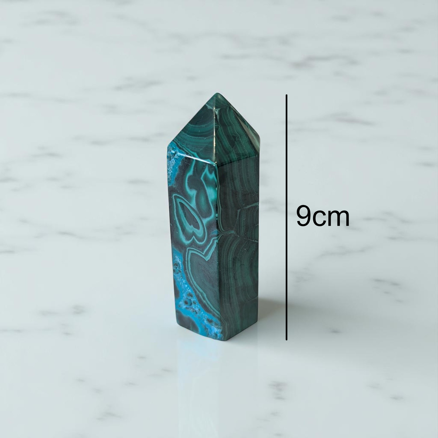 Malachite Obelisk 9cm tall with size
