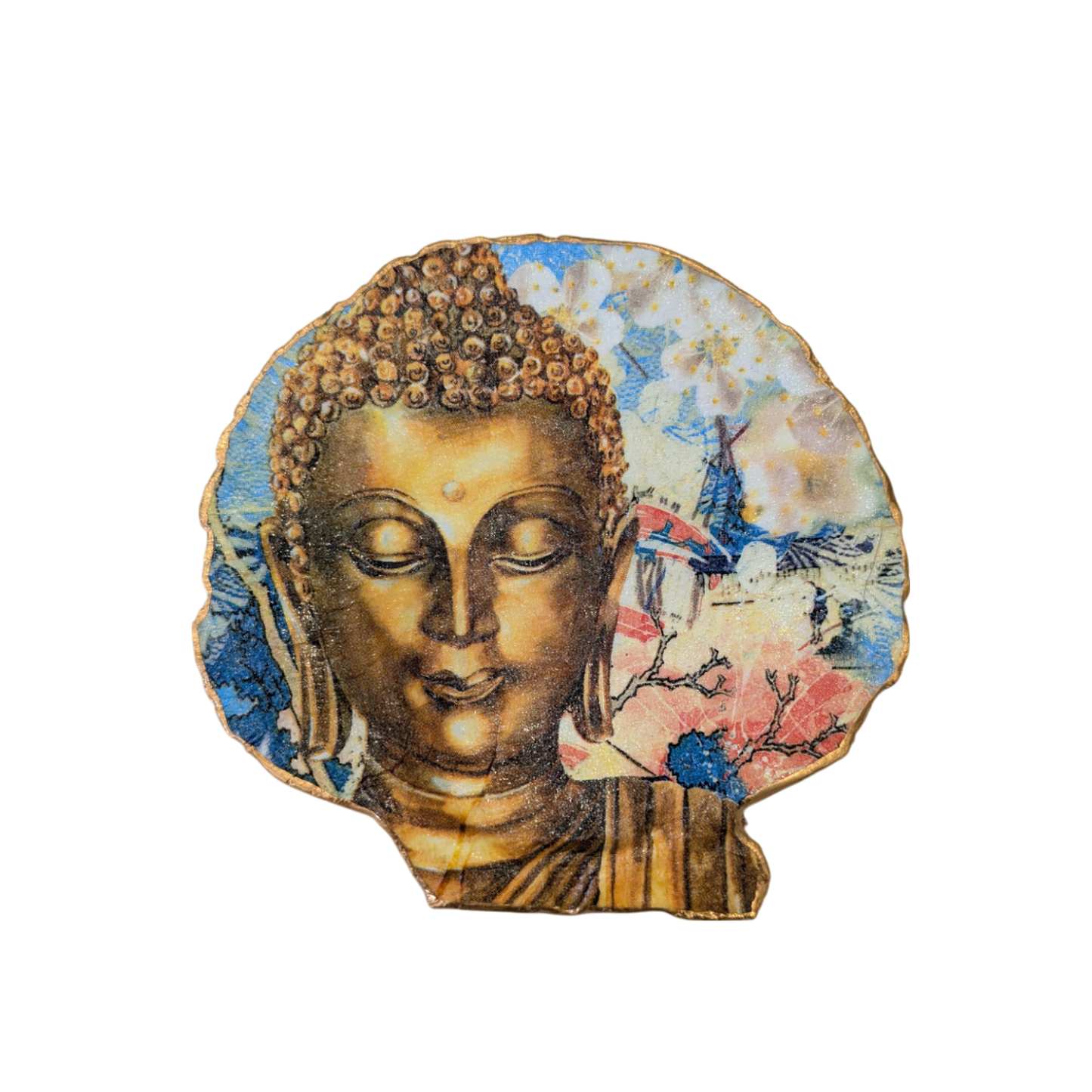 Medium Buddha Painted Decoupage Decorative Shell