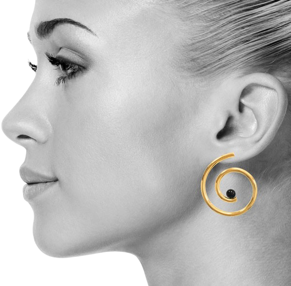 Handmade Nautilus Black Onyx Earrings on model