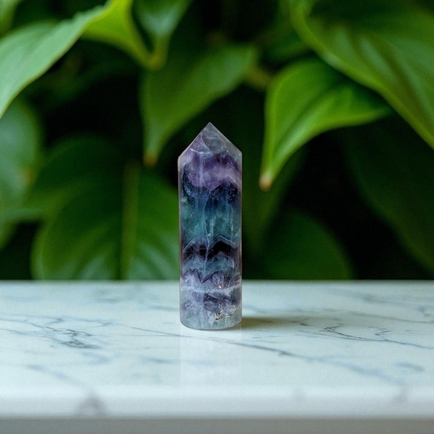 Rainbow Fluorite Obelisk - 8.6cm x 2.7cm on marble 2