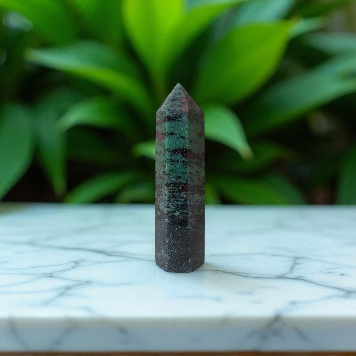 Ruby Zoisite Obelisk - 9.5cm x 2.3cm on marble 2