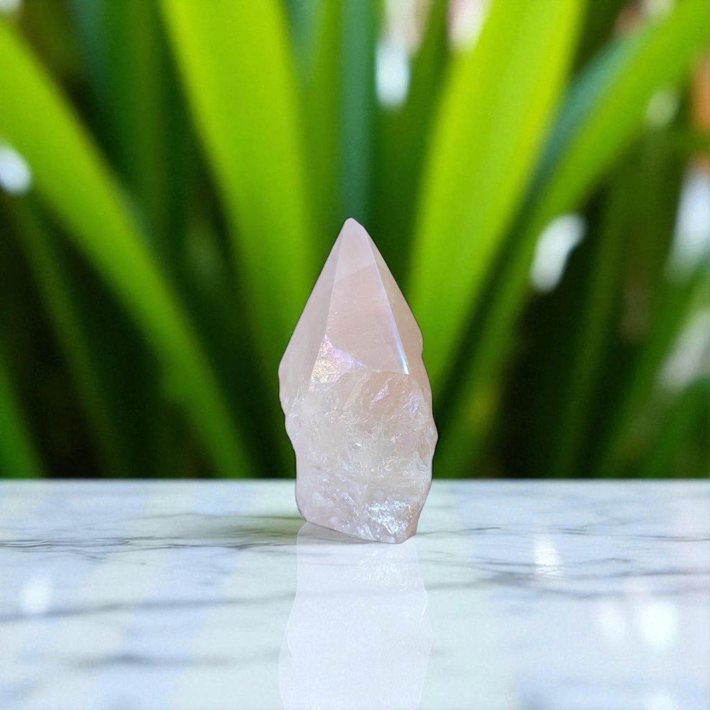 Rose Aura Quartz Point - 8cm x 6cm on marble top 2