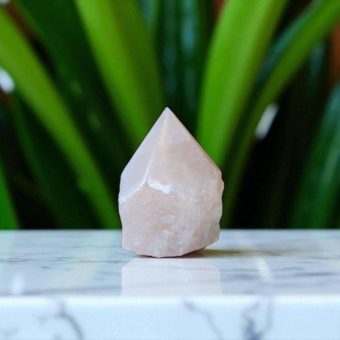 Rose Aura Quartz Point - 8cm x 6cm on marble top 3