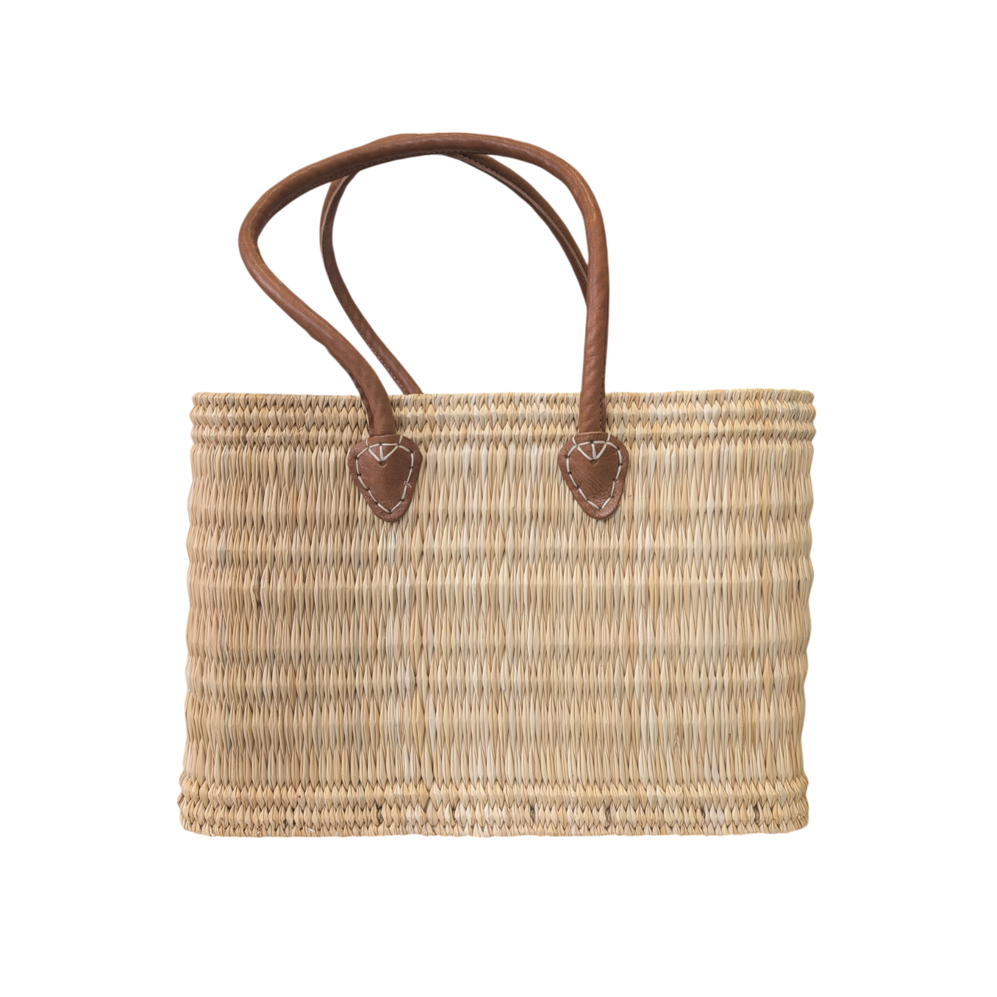 Straw Tote Bag with Leather Handles