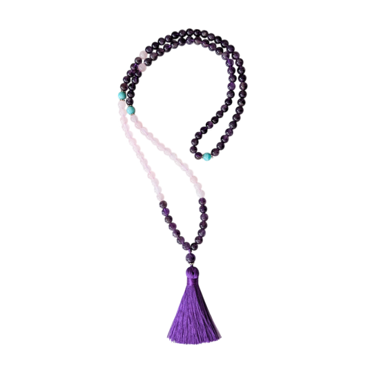 Amethyst, Amazonite & Rose Quartz Mala with Tassel