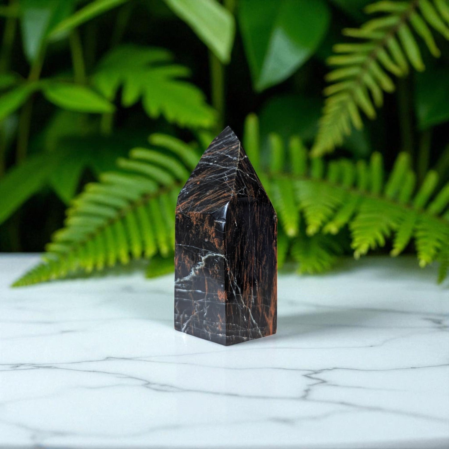 Black Tourmaline, Hematite & Iron Point - 8cm x 4cm on marble 3