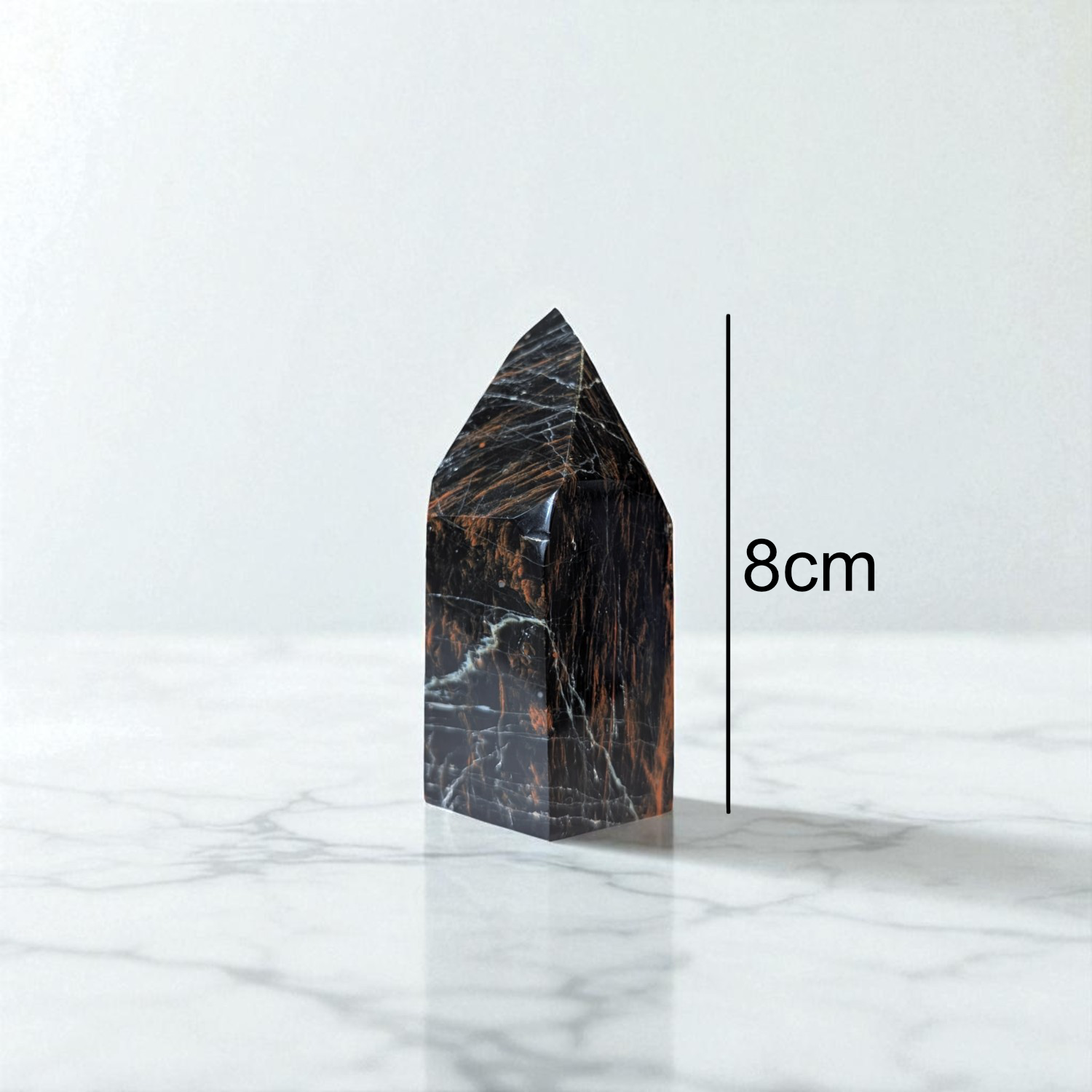 Black Tourmaline, Hematite & Iron Point - 8cm x 4cm on marble with size