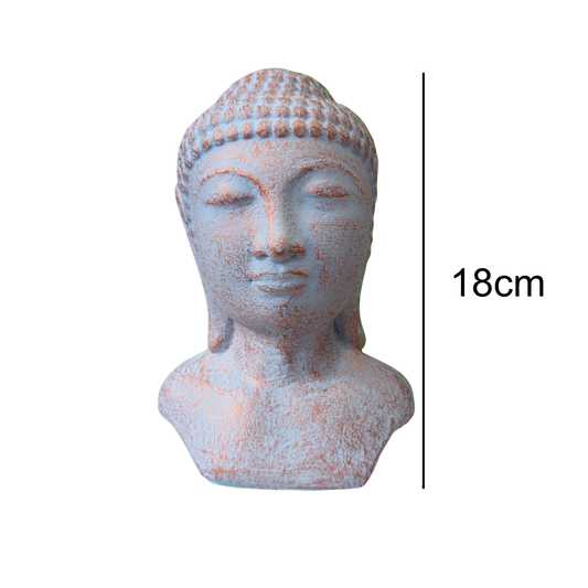 Concrete Buddha head with Blue Copper Patina - 18cm Tall