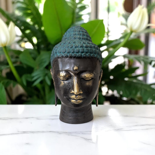 Brass Buddha head - 14cm tall
