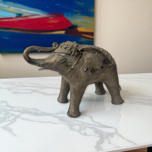 Aged Brass Dokra Elephant Figurine from India