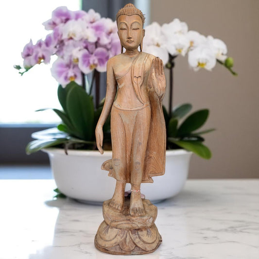 Carved Teak Wooden Buddha Statue Front