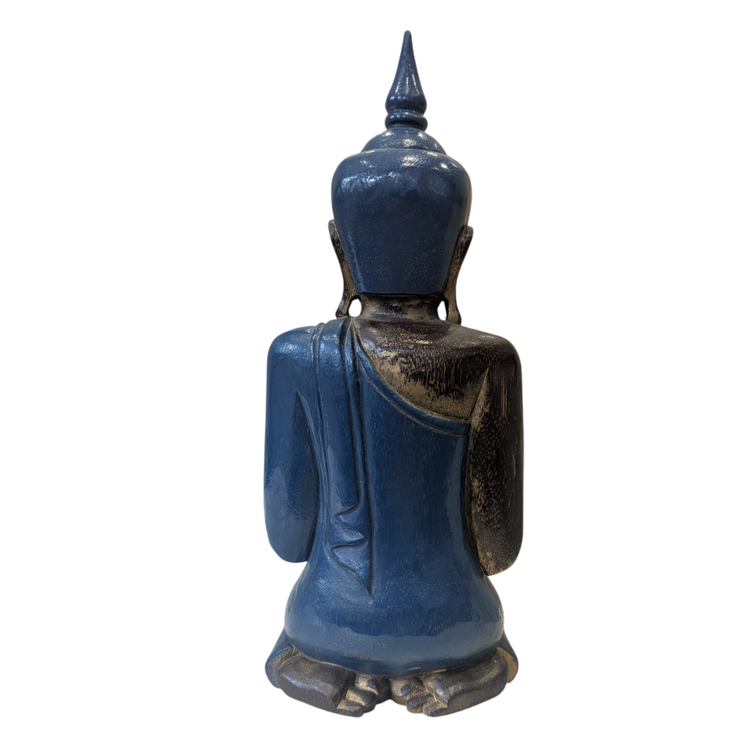 Carved wooden buddha blue back