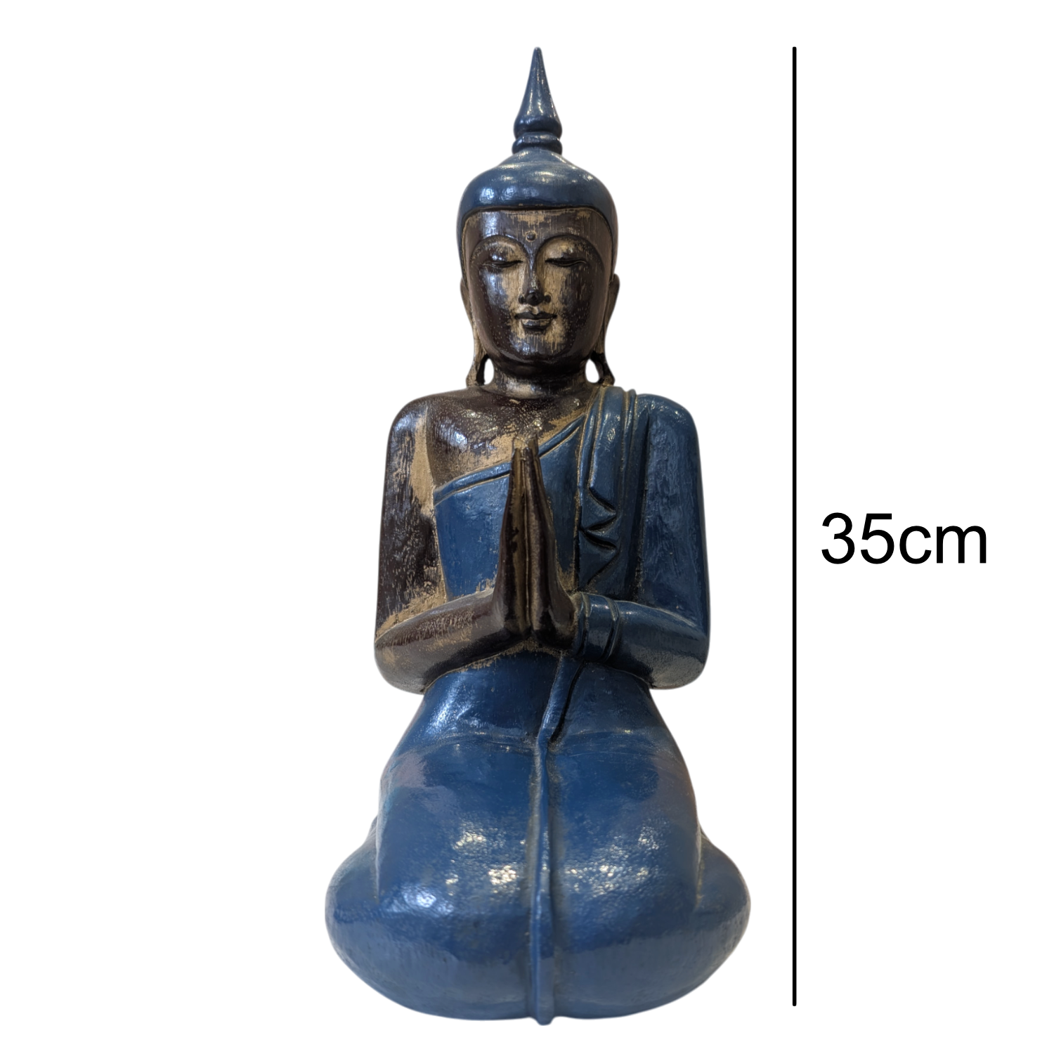 Carved wooden buddha blue with size