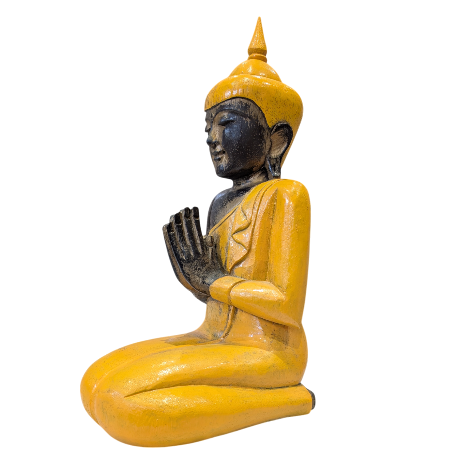 Carved wooden buddha yellow side