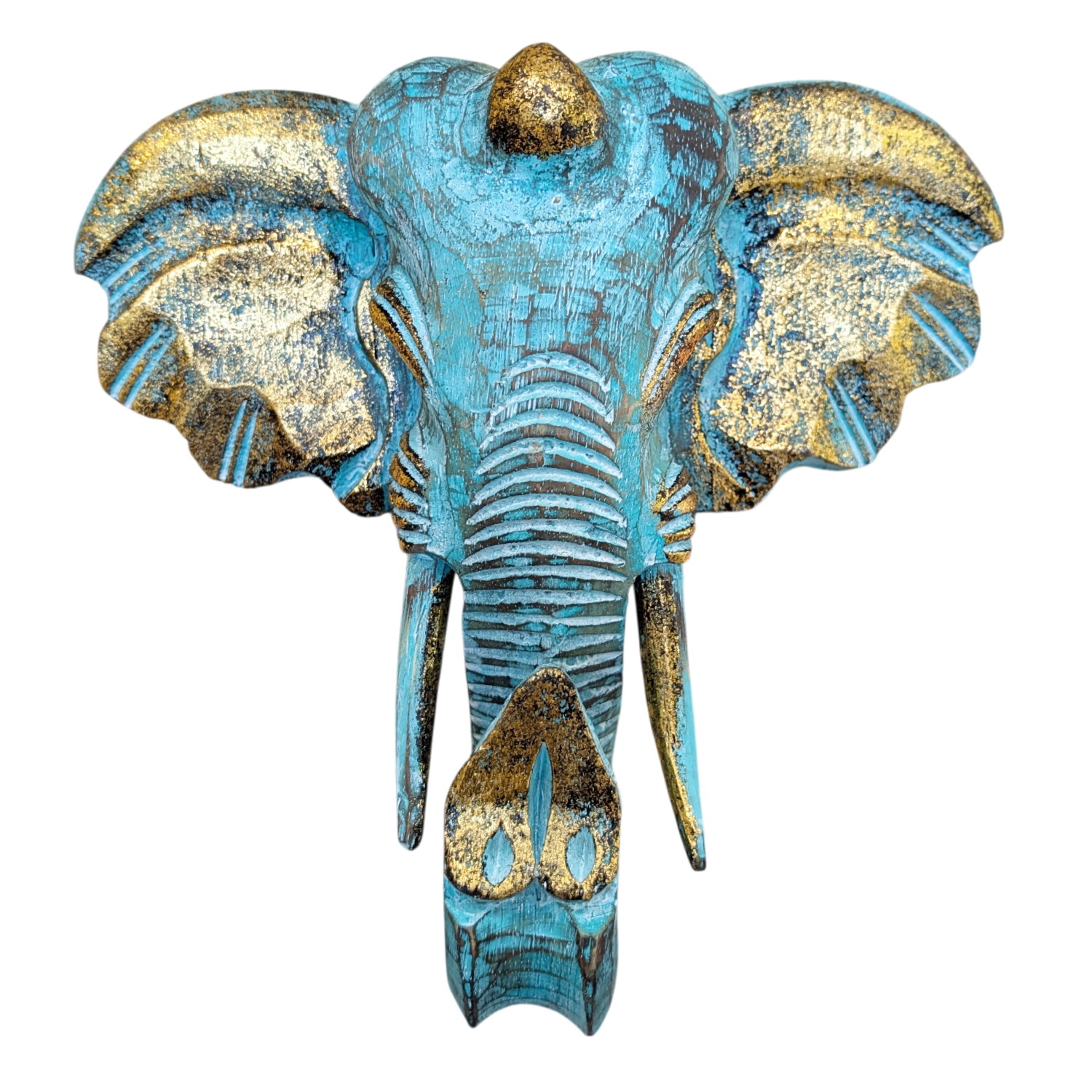 Large, carved wooden Elephant head wall hanging