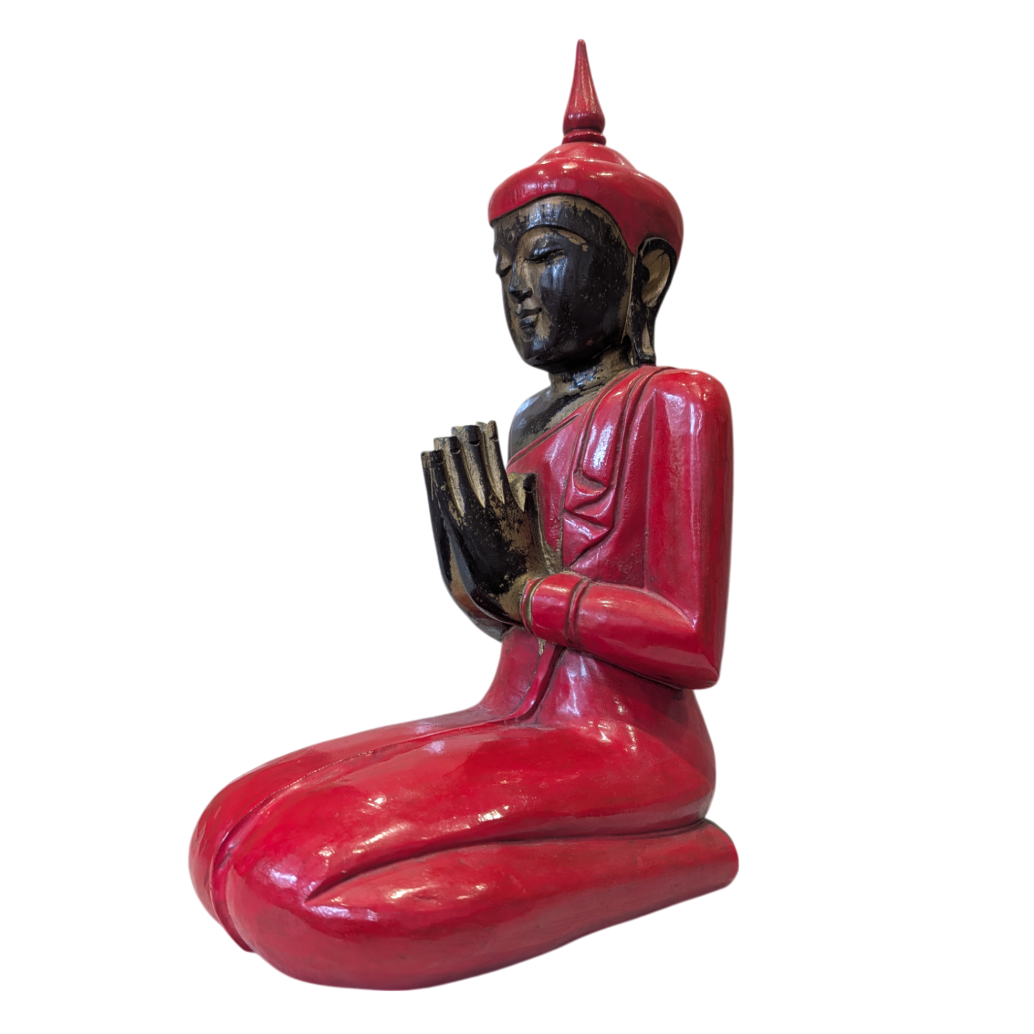 Carved wooden buddha red side