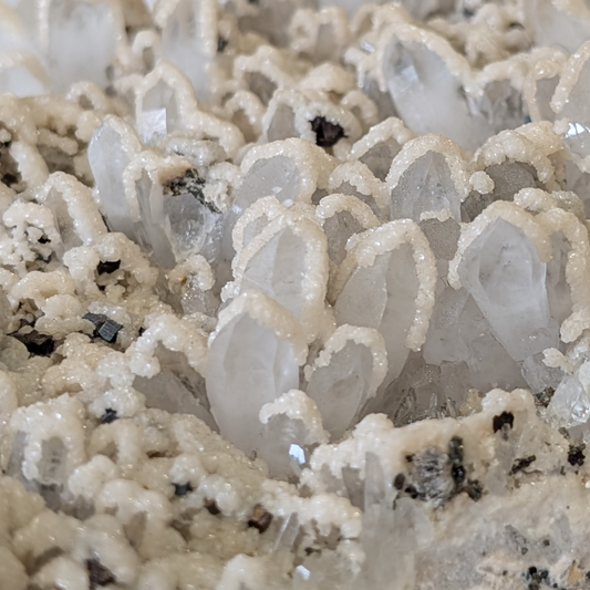 Clear Quartz, Calcite & Pyrite - 18cm x 12cm close up