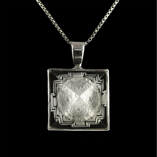 Clear Quartz Sri Yantra Pendant set in Sterling Silver