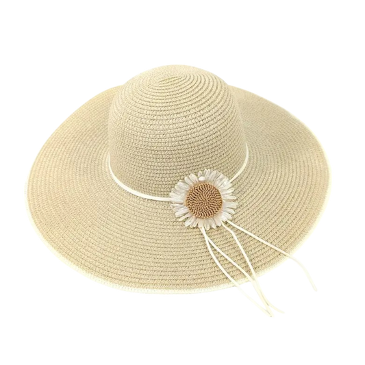 Daisy Wide Brim Foldable Hat - Natural (57cm)
