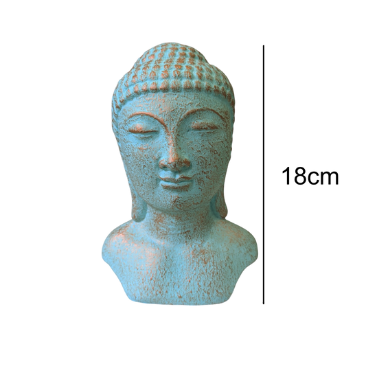 Concrete Buddha head with Green Copper Patina - 18cm Tall