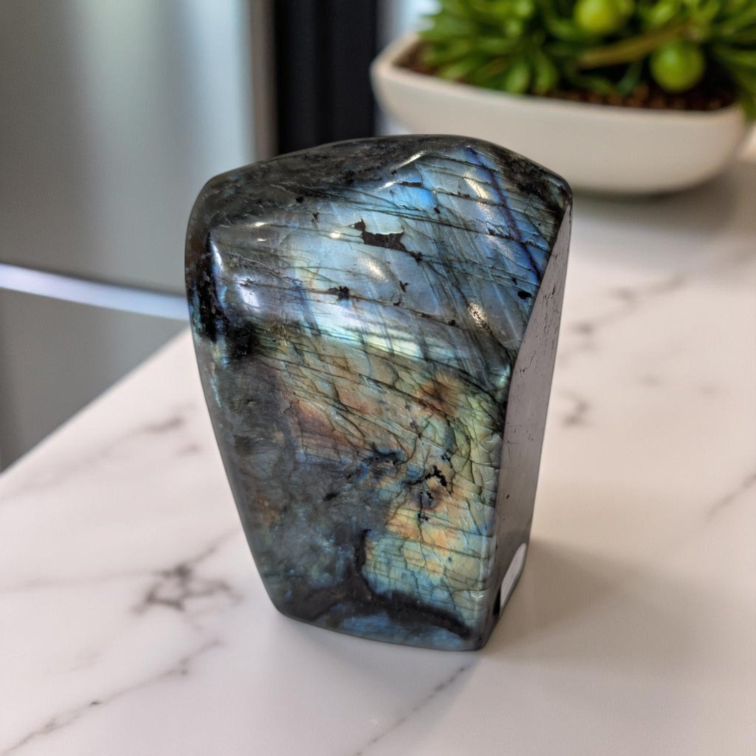 Labradorite 11cm Tall on marble 2