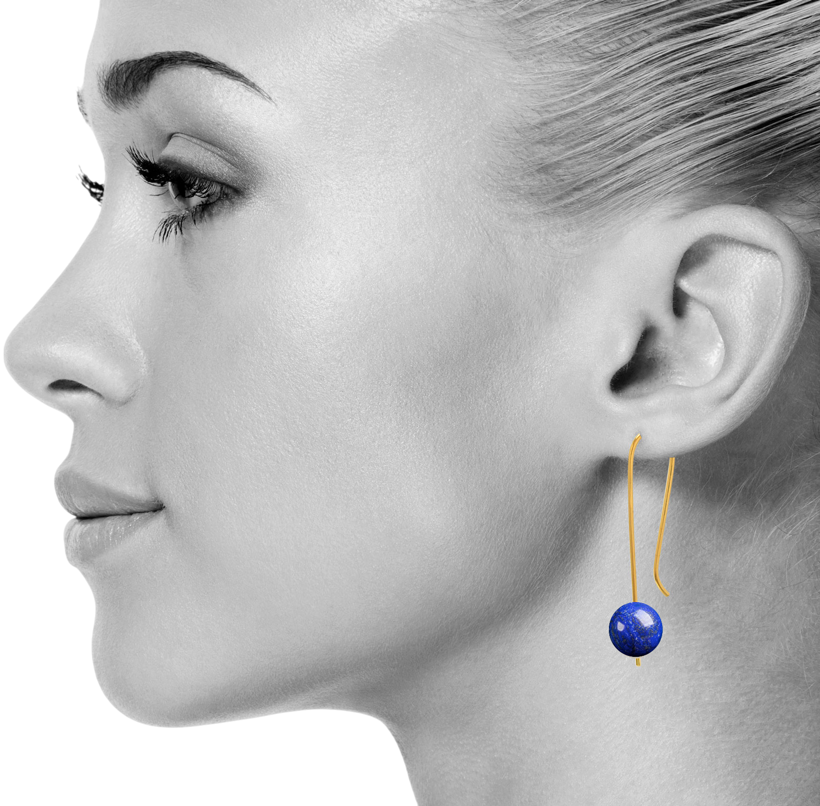 Handmade Lapis Lazuli Drop Earrings on model