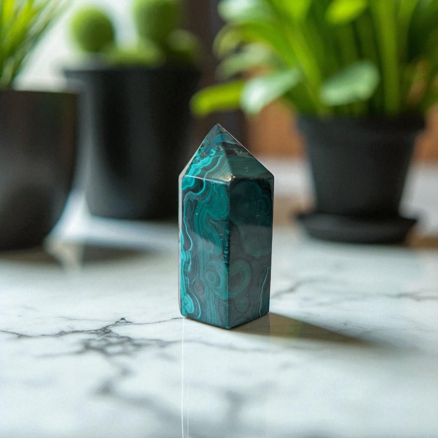 Malachite on marble top